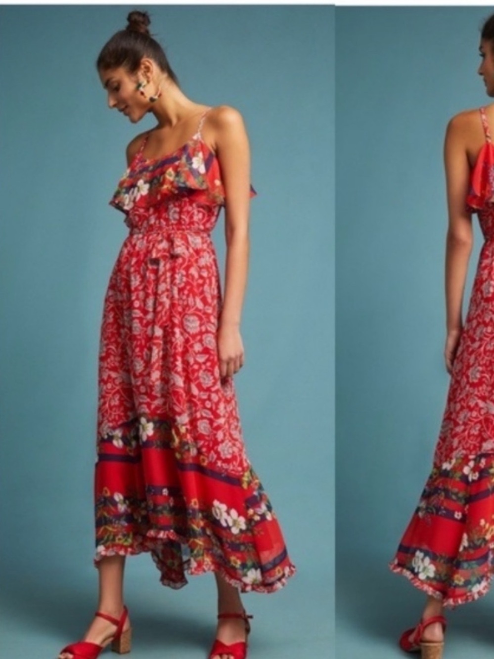 Anthropologie One September Zuri Red Midi Dress small picnic summer spring